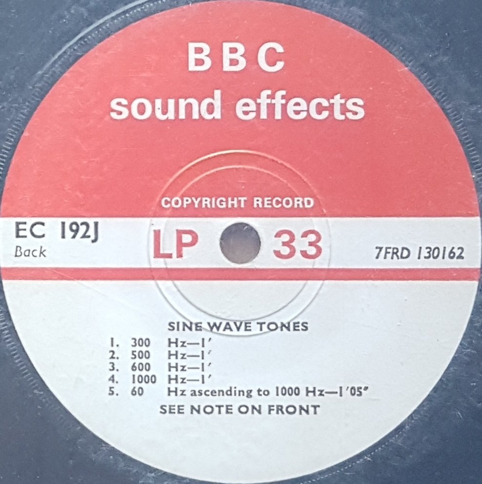 EC 192J Sine waves tones Not registered from the BBC records and Tapes library Label